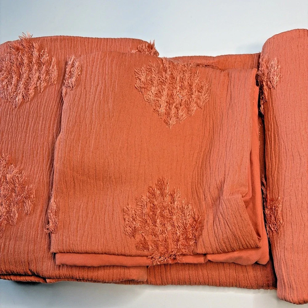 Threshold Tufted Diamond Crinkle Duvet Set in Melon Pink - Jacquard Weave-TwinXL